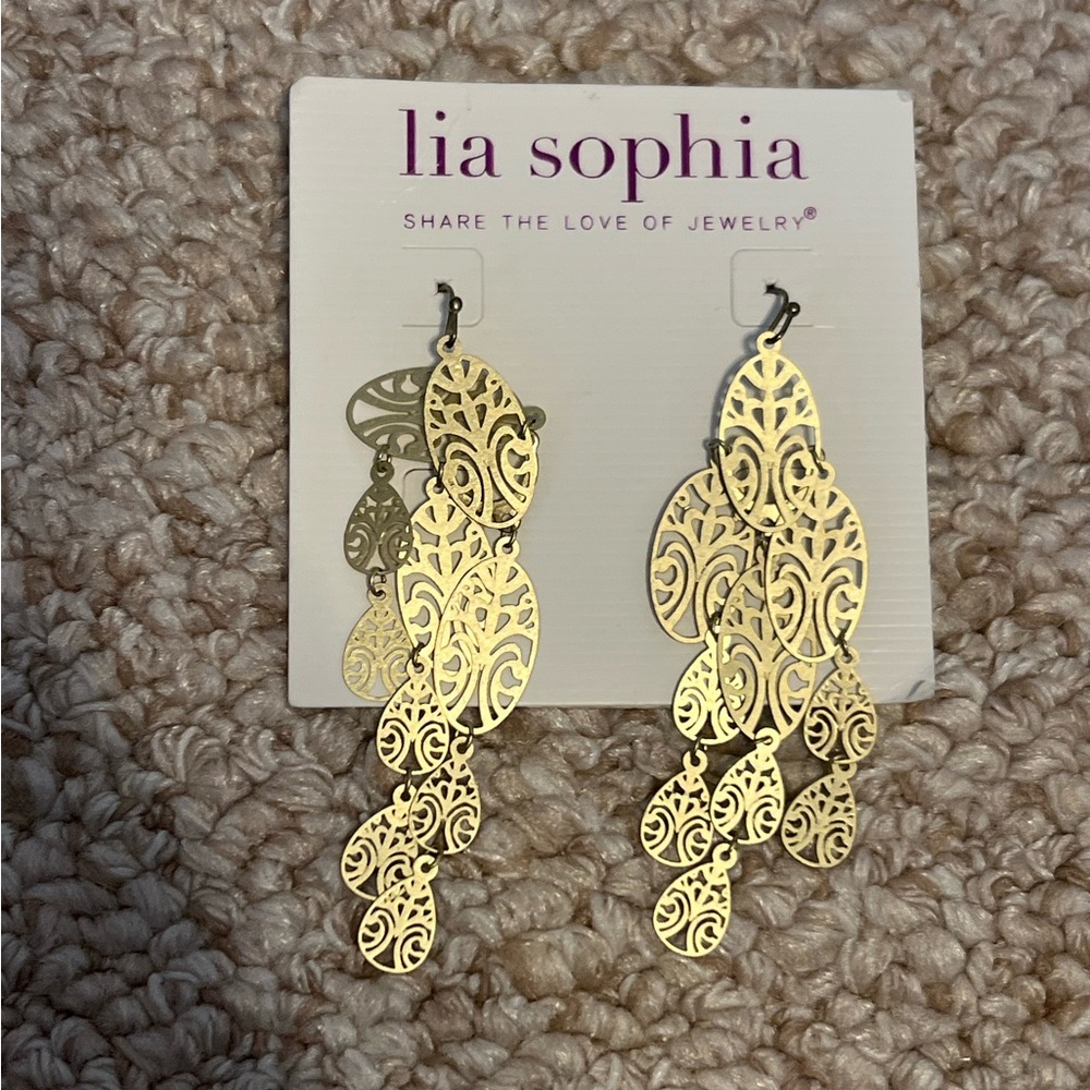 Lia Sophia Gold Filigree Dangle Earrings